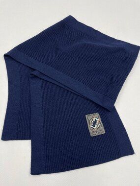 Christian Dior Vintage Lily-Of-The-Valley Patch Blue Wool Ribbed Wool Scarf OS